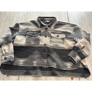 VEVERET Gray Southwestern Cropped Oversized Jacket Distress Hi Low Hem Sz M